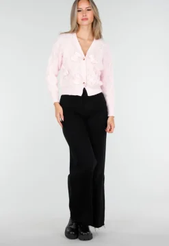 Roze Gebreid Vest met Strikdetails en Knopen