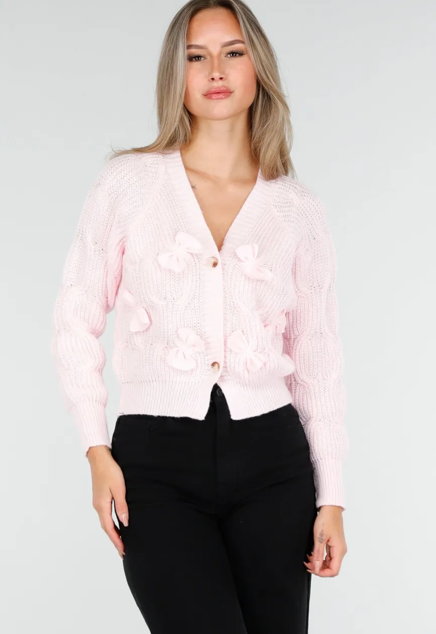 Roze Gebreid Vest met Strikdetails en Knopen
