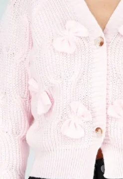 Roze Gebreid Vest met Strikdetails en Knopen