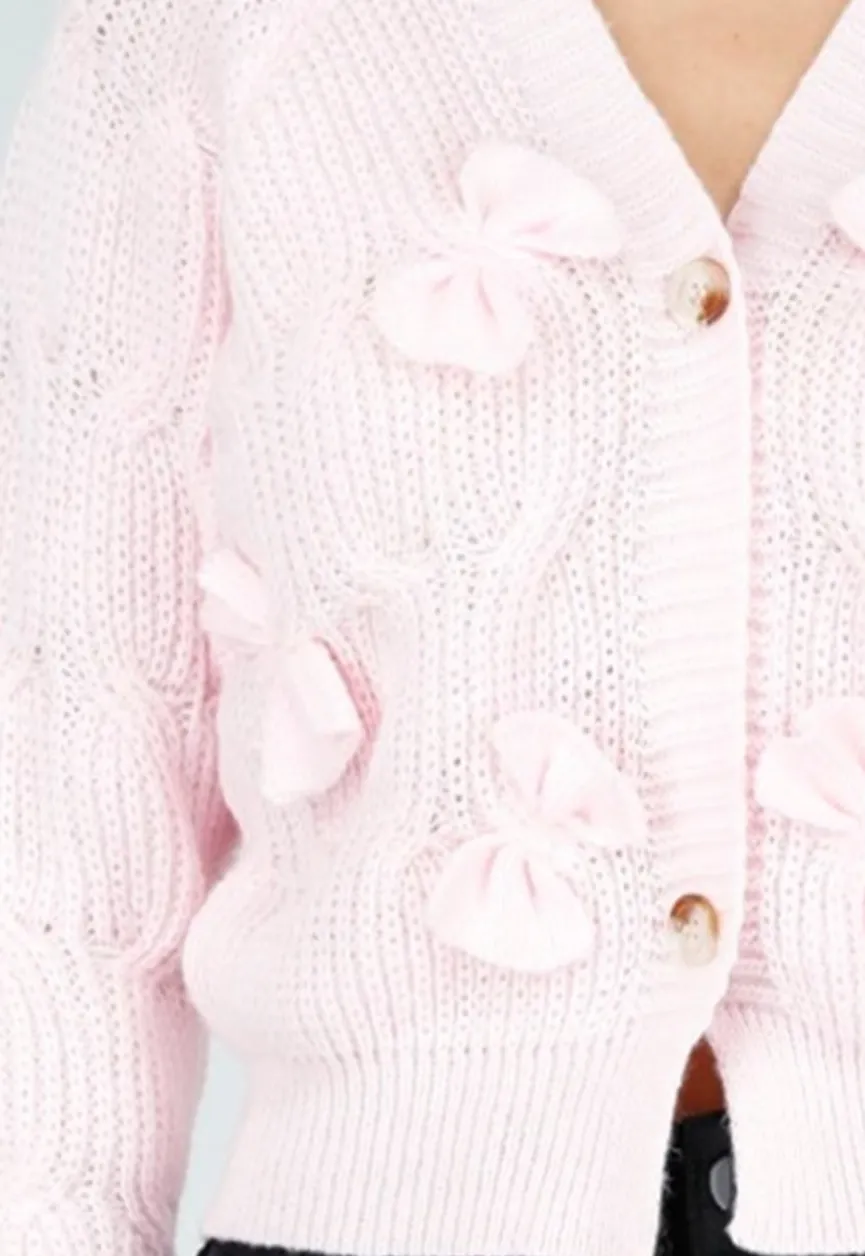 Roze Gebreid Vest met Strikdetails en Knopen