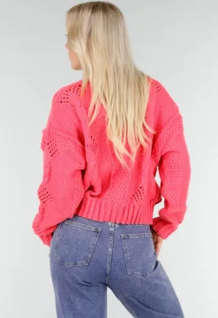 Roze Gebreid Vest met V-Hals en Knoopsluiting