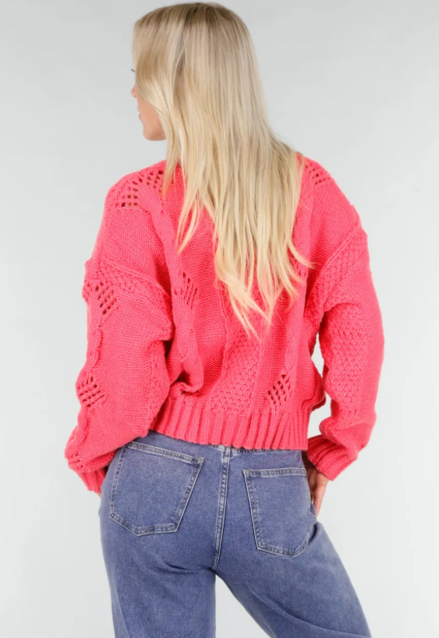 Roze Gebreid Vest met V-Hals en Knoopsluiting