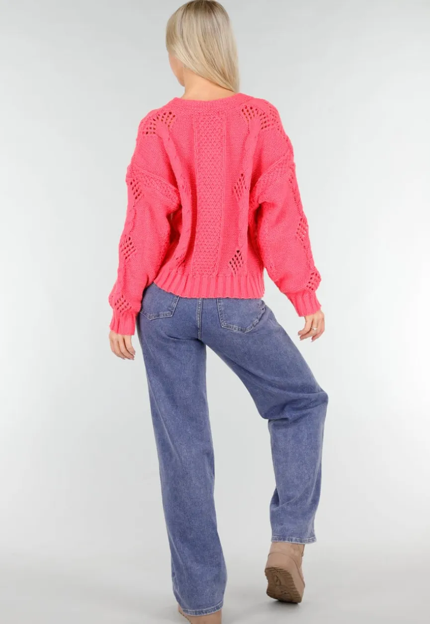 Roze Gebreid Vest met V-Hals en Knoopsluiting