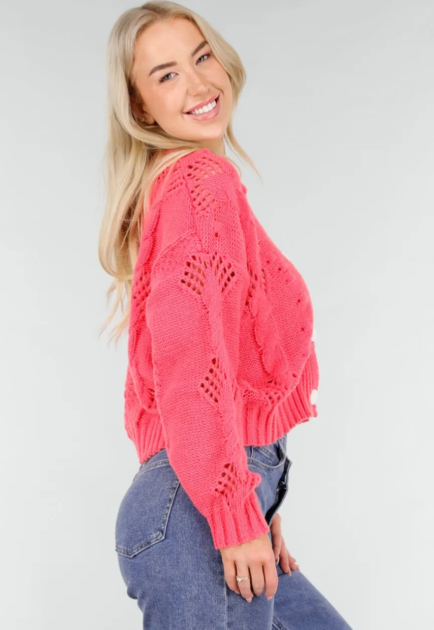 Roze Gebreid Vest met V-Hals en Knoopsluiting