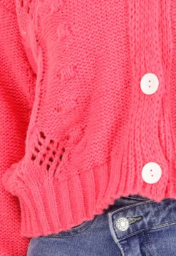 Roze Gebreid Vest met V-Hals en Knoopsluiting