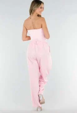 Roze Geribde Bandeau Top met Stretch