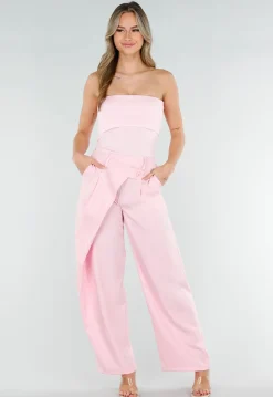 Roze Geribde Bandeau Top met Stretch