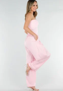 Roze Geribde Bandeau Top met Stretch