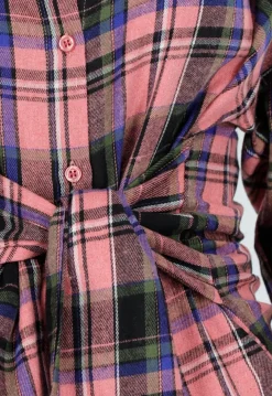 Roze Geruite Blouse Jurk met Strikmouwen