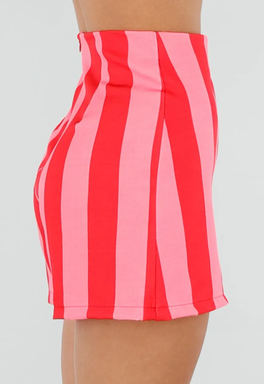 Roze Gestreepte Skort met Ingebouwd Broekje