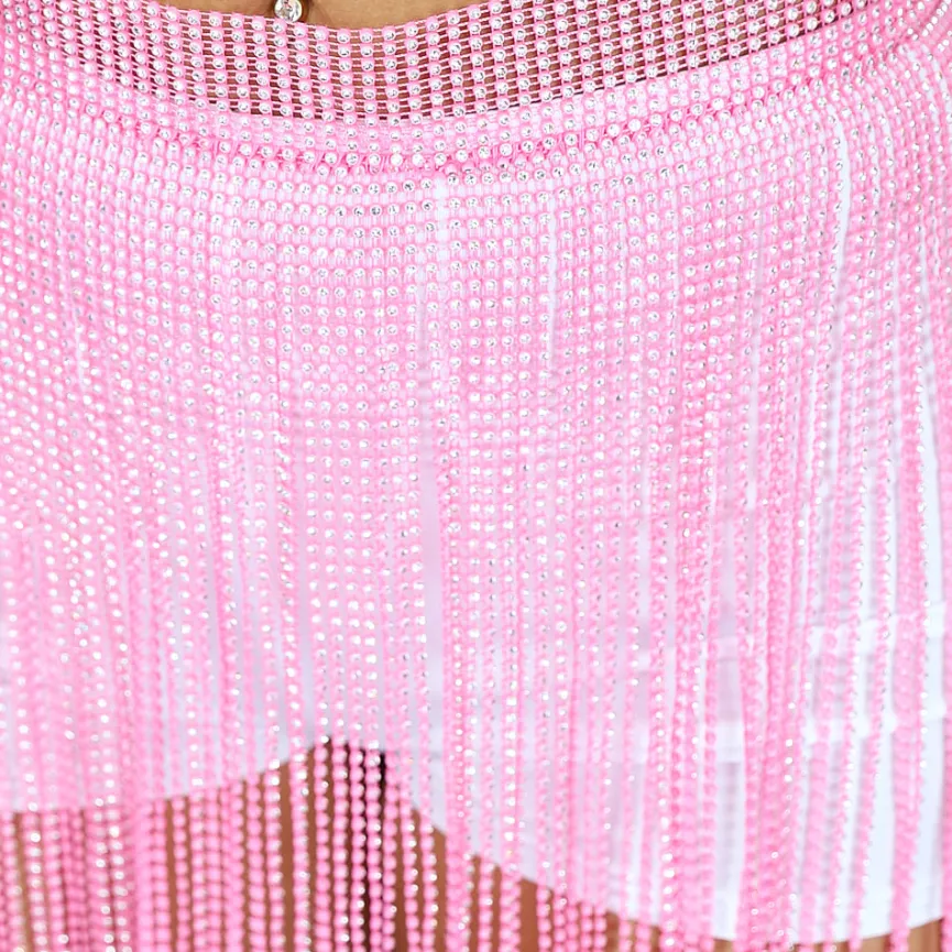 Roze Glitter Fringe Mini Rok