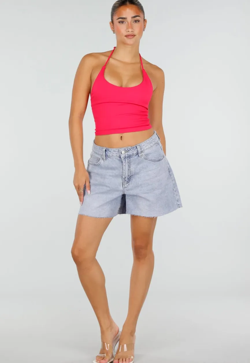 Roze Halter Sport Top met Verstelbaar Halterbandje, Uitneembare Pads en Stretch