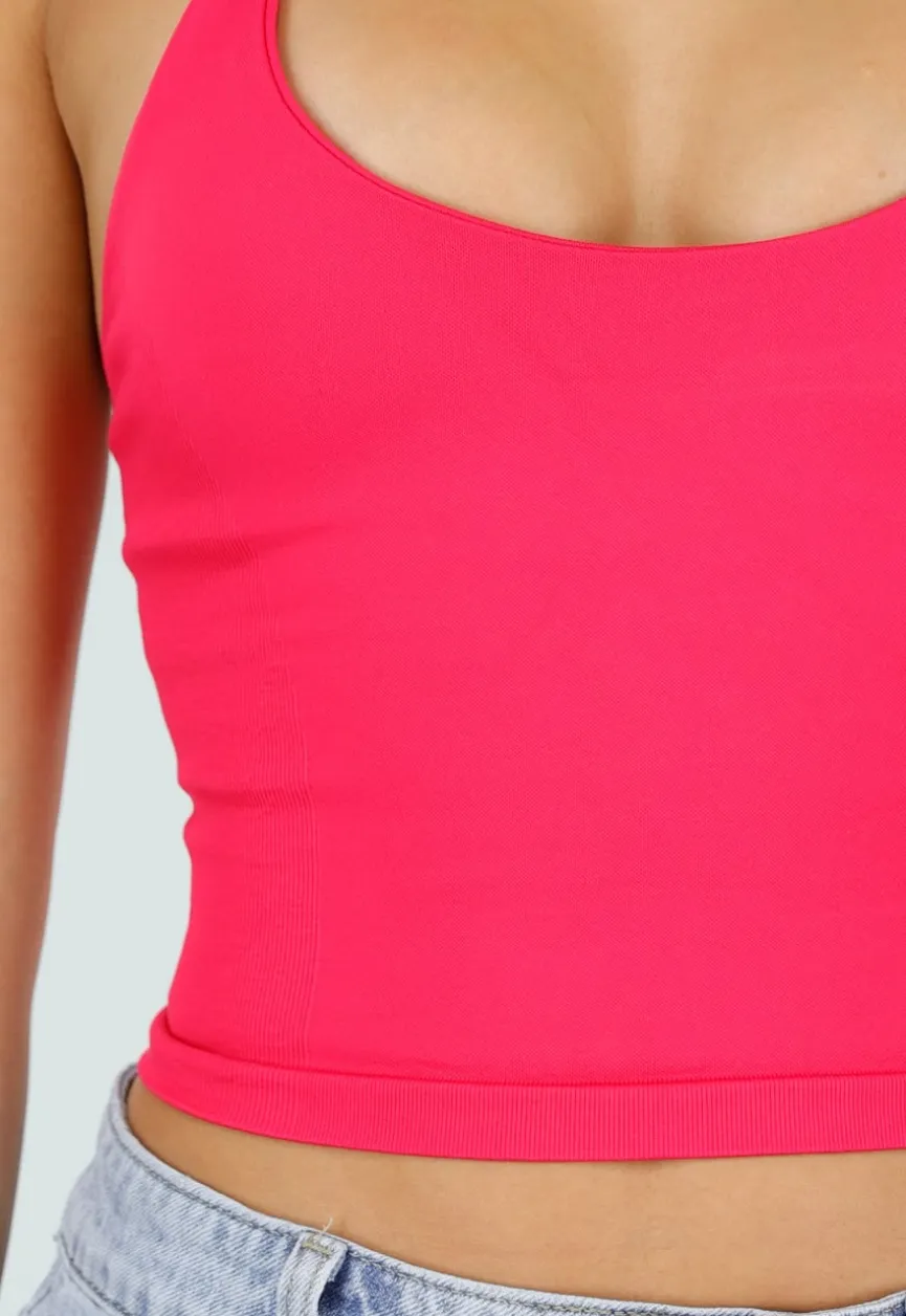 Roze Halter Sport Top met Verstelbaar Halterbandje, Uitneembare Pads en Stretch