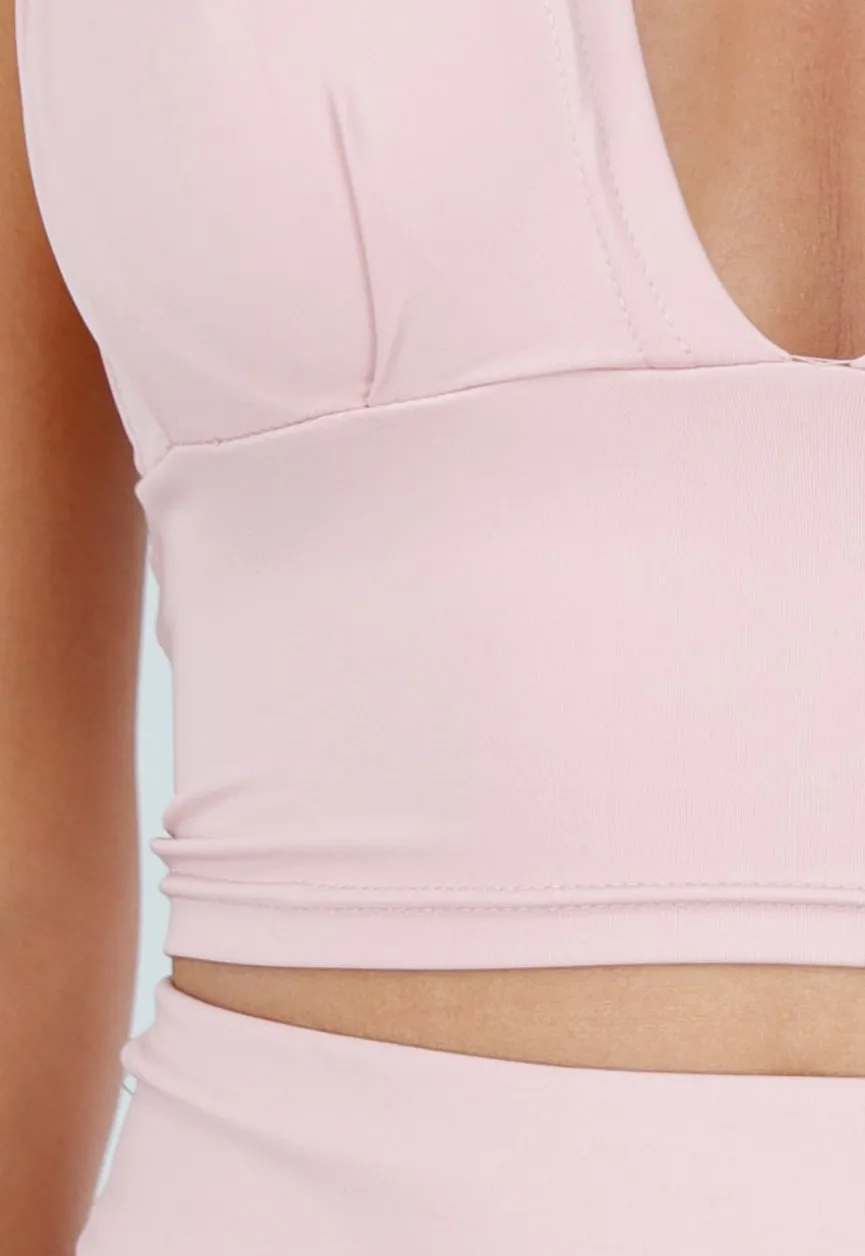 Roze Haltertop met Diepe V-Hals en Stretch in Korte Fit