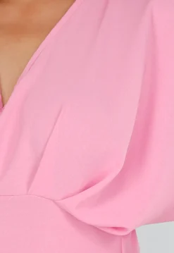 Roze Jumpsuit met V-Hals, Wijde Pijpen en Open Rug