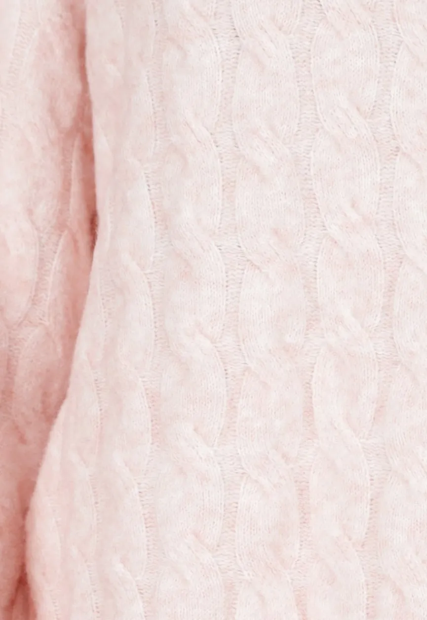 Roze Kabel Gebreide Trui met Lange Mouwen