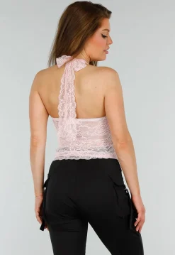 Roze Kanten Stretch Haltertop met Striksluiting