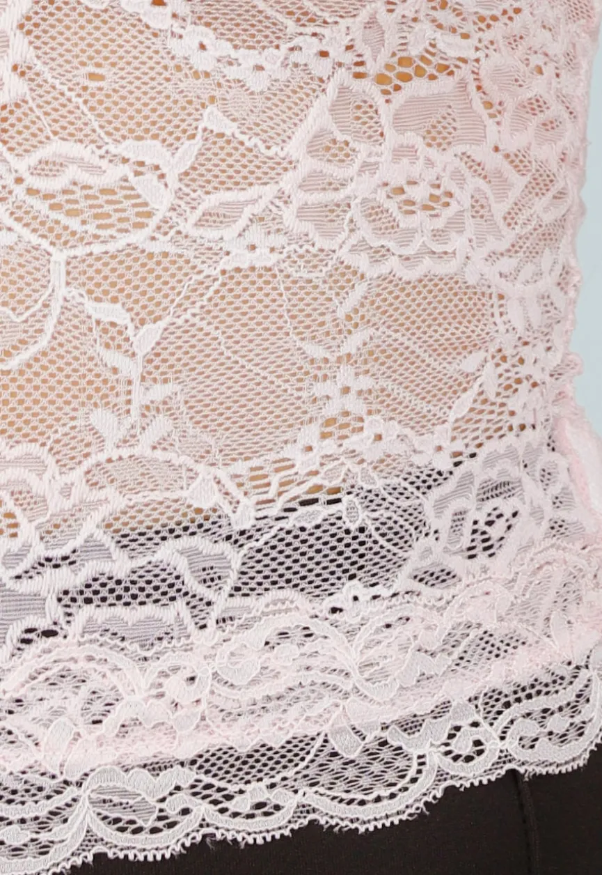 Roze Kanten Stretch Haltertop met Striksluiting