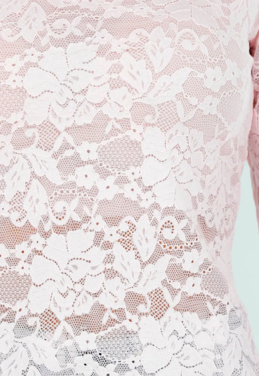 Roze Kanten Top met Lange Mouwen en Stretch