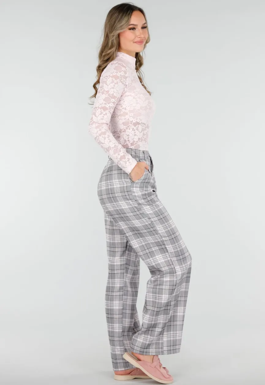 Roze Kanten Top met Lange Mouwen en Stretch