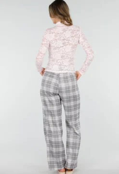 Roze Kanten Top met Lange Mouwen en Stretch
