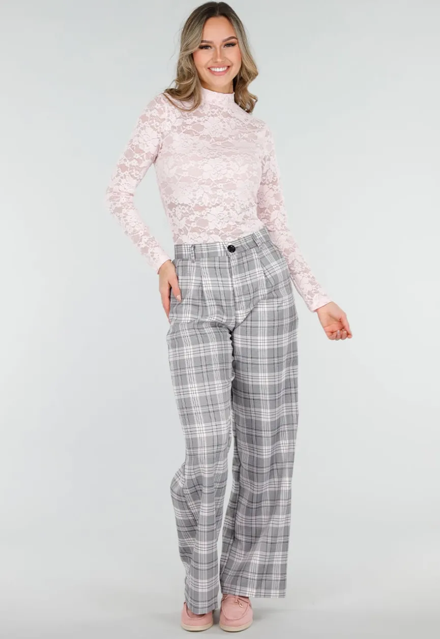 Roze Kanten Top met Lange Mouwen en Stretch