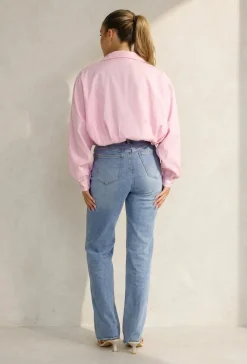 Roze Kort Jasje met Pofmouwen en Knoopsluiting