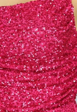 Roze Lange Pailletten Jurk met Split