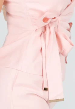 Roze Linnenlook Gilet Top met Overslag en Striksluiting