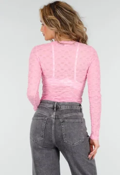 Roze Mesh Body met Lange Mouwen met Stretch