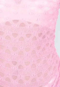 Roze Mesh Body met Lange Mouwen met Stretch