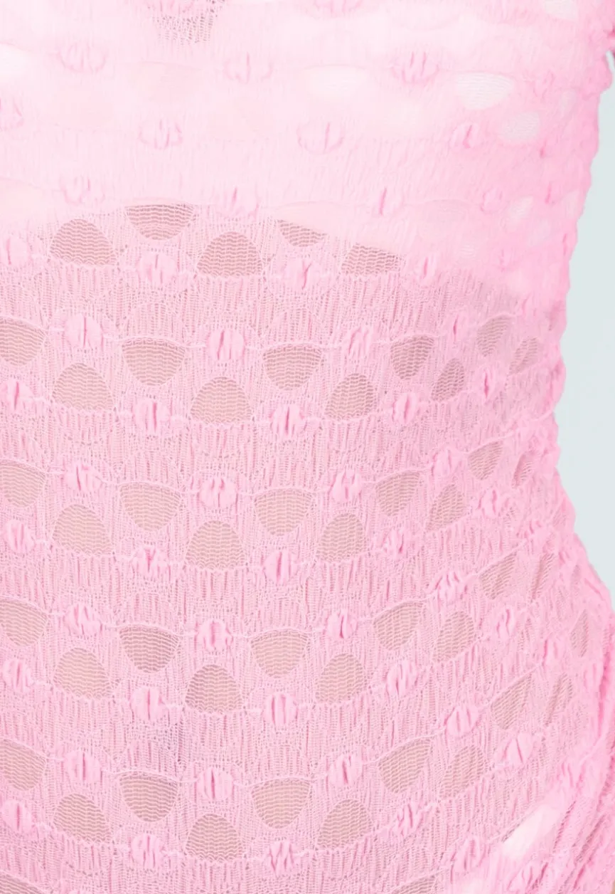 Roze Mesh Body met Lange Mouwen met Stretch