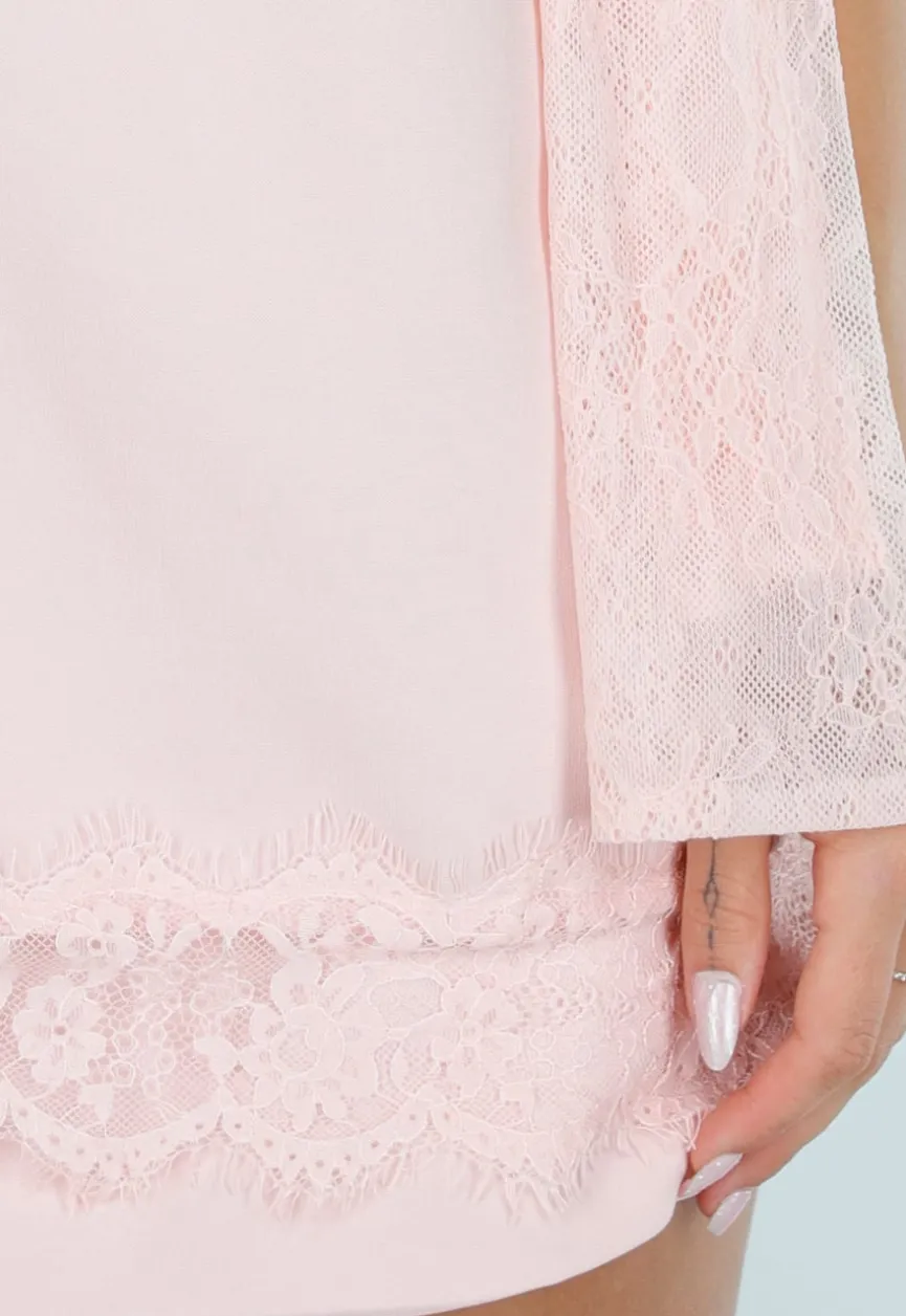 Roze Mouwloze Halter Top met Kant en Sjaaldetail
