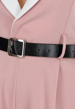Roze Mouwloze Playsuit met Colorblock Revers en Riem