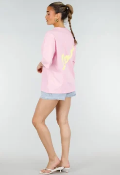 Roze Oversized T-shirt met Korte Mouwen en Backprint