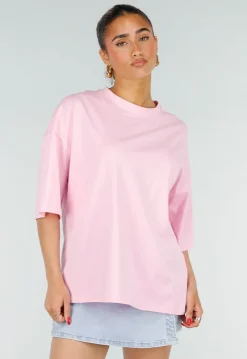 Roze Oversized T-shirt met Korte Mouwen en Backprint