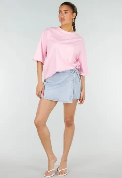 Roze Oversized T-shirt met Korte Mouwen en Backprint
