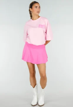 Roze Oversized T-shirt met Tekstprint en Korte Mouwen