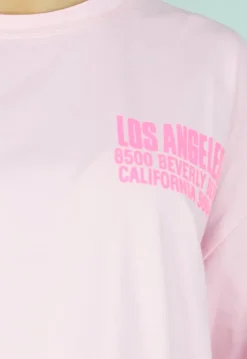 Roze Oversized T-shirt met Tekstprint en Korte Mouwen