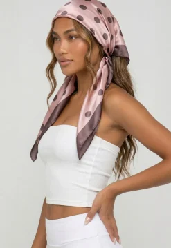 Roze Polkadot Satijnen Bandana met Donkerbruine Rand