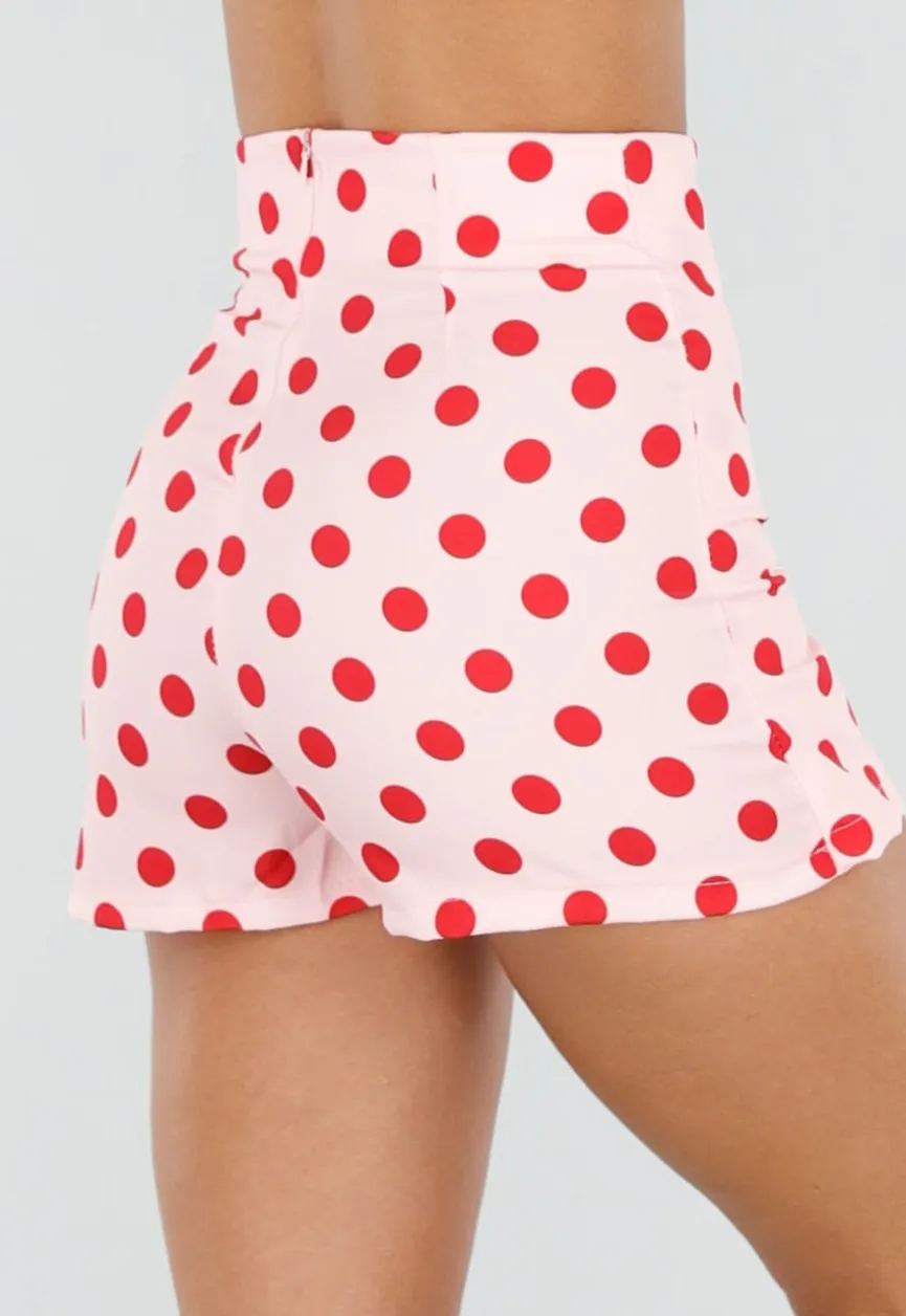 Roze Polkadot Skort met Split en Stretch