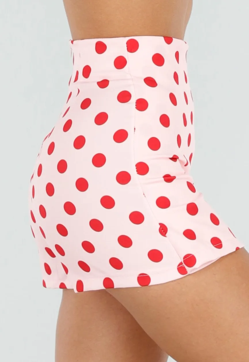 Roze Polkadot Skort met Split en Stretch
