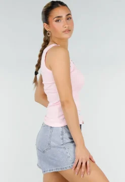 Roze Rib Tank Top met Glitters en Aansluitende Pasvorm