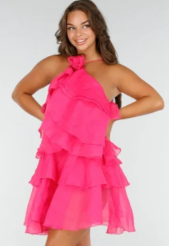 Roze Ruffle Jurk met Spaghettibandjes en