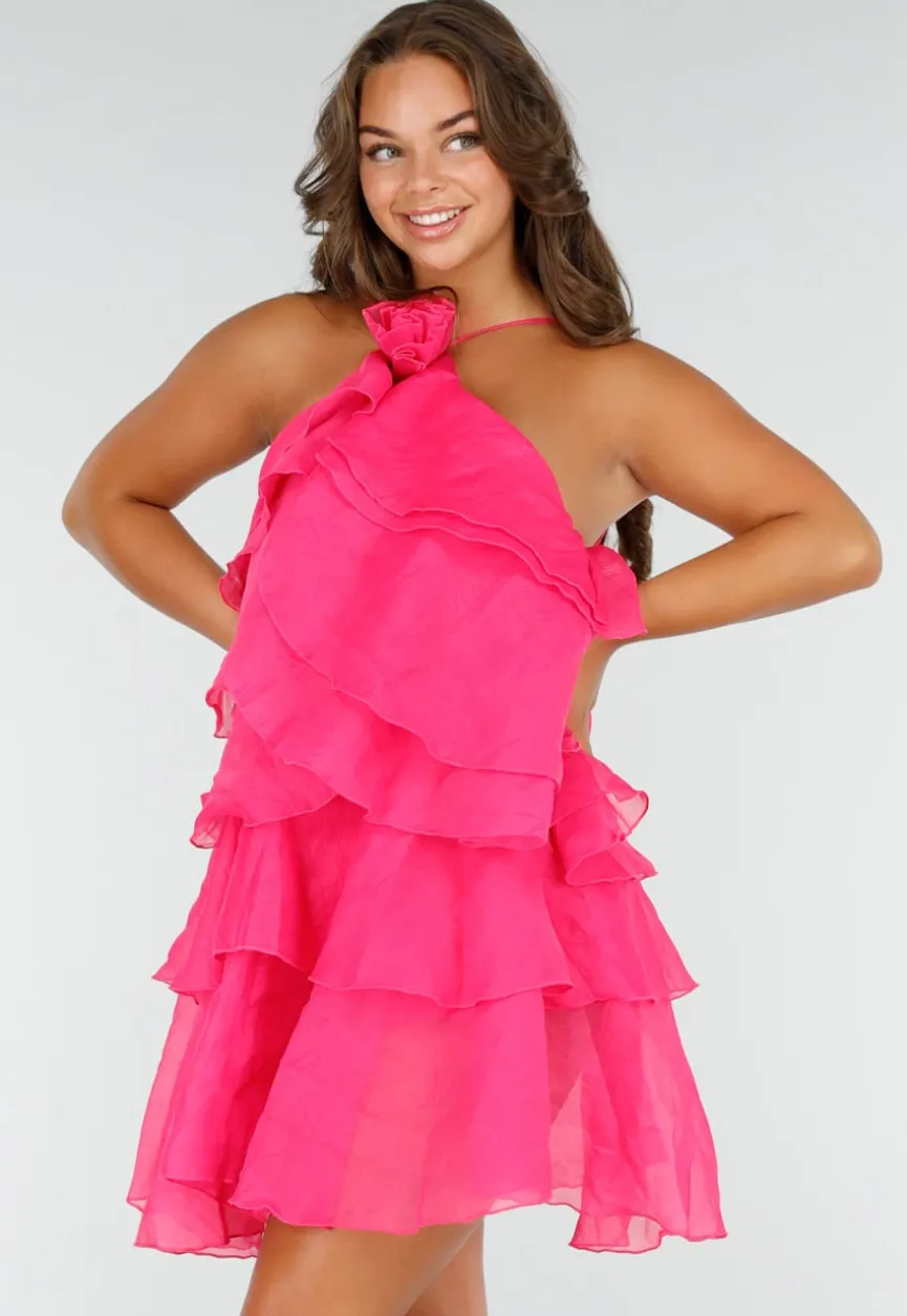 Roze Ruffle Jurk met Spaghettibandjes en