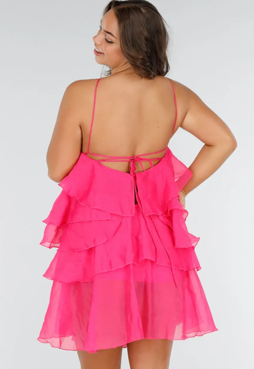 Roze Ruffle Jurk met Spaghettibandjes en