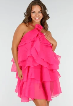 Roze Ruffle Jurk met Spaghettibandjes en