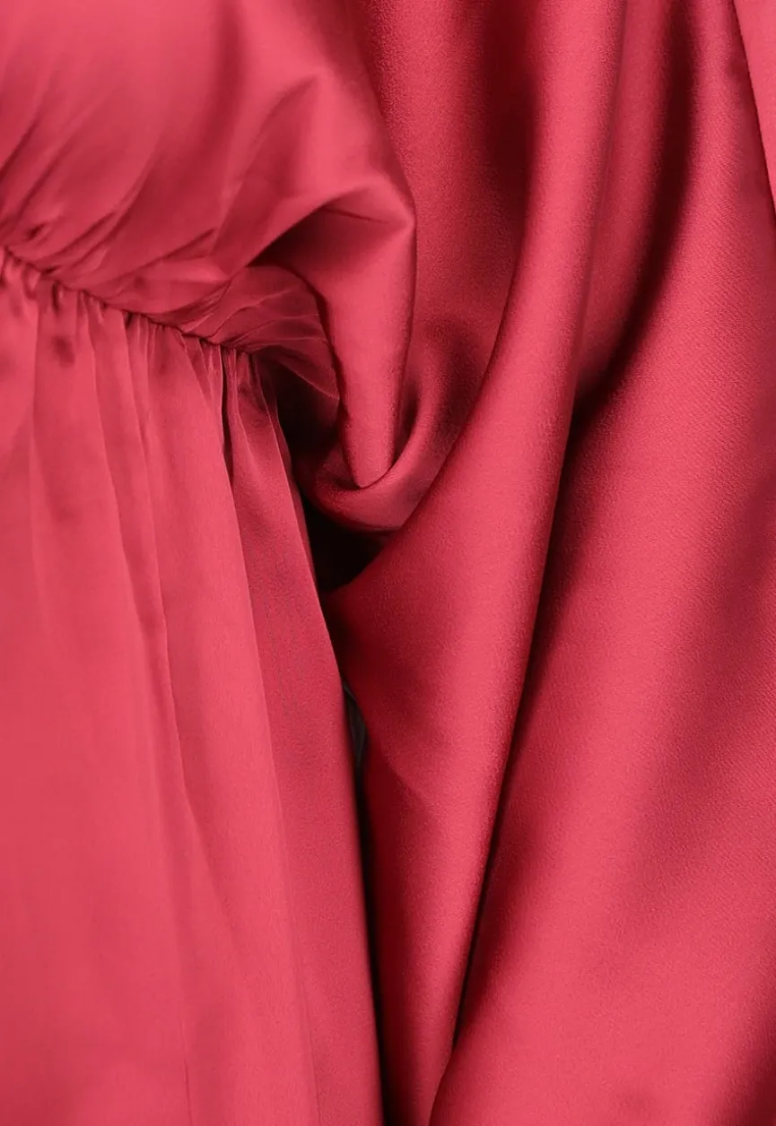 Roze Satijnen Jurk met Pofmouwen