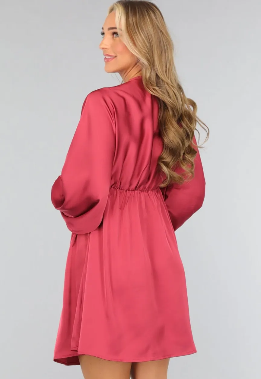 Roze Satijnen Jurk met Pofmouwen