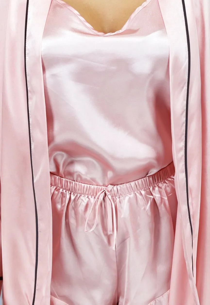 Roze Satijnen 3-Piece Pyjama met Kimono